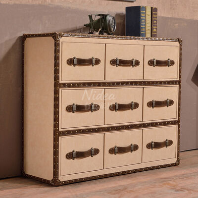 Schöner Stil Handgefertigter Leder Rotwein Zigarren Bar Beistelltisch Aufbewahrungsschrank 9 Schubladen für Hotel Heim Möbel